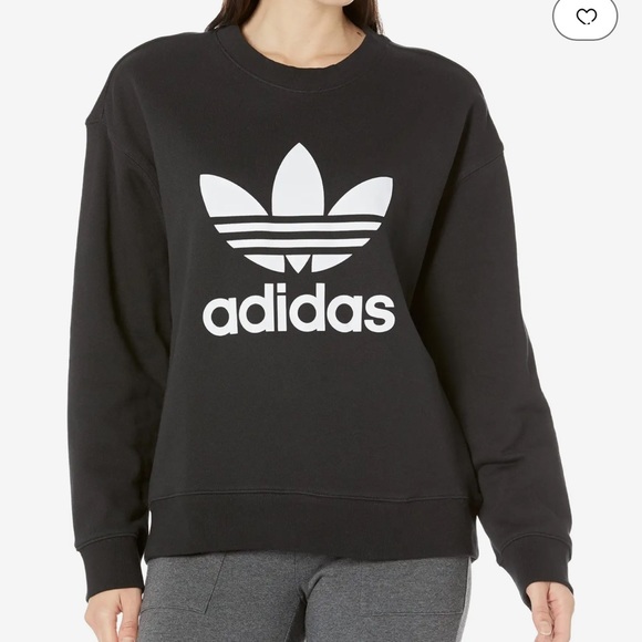 adidas Tops - ADIDAS Loose Fit Black Crew Neck Sweatshirt Large Trefoil Logo S Small EUC $60